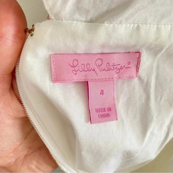 LILLY PULITZER White Gold Embellished Eliot Textured V-Neck Shift Dress Sz 4 - Picture 5 of 13